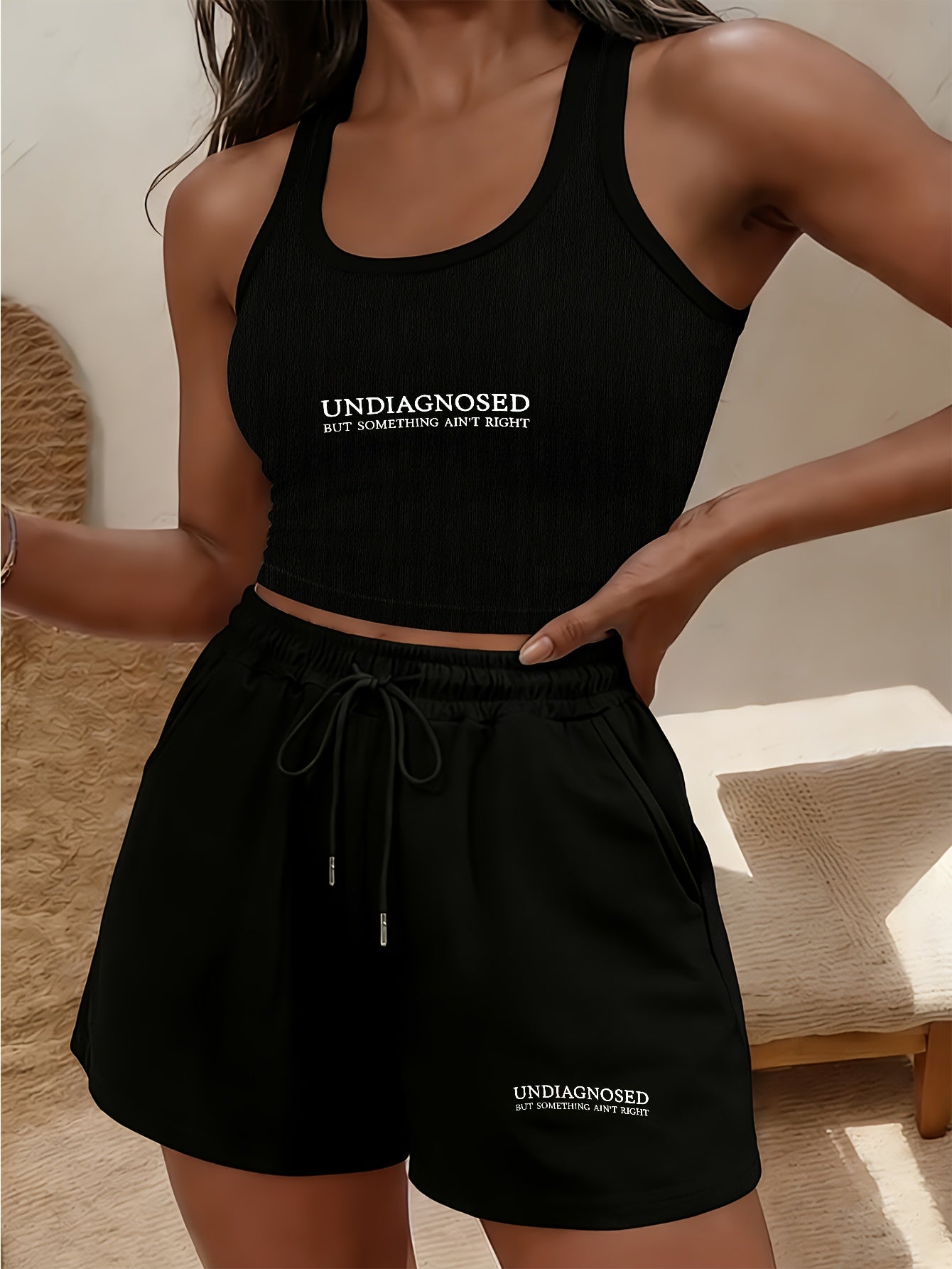 Buttery-Soft Crop Tank & Drawstring Shorts Set for Casual Comfort