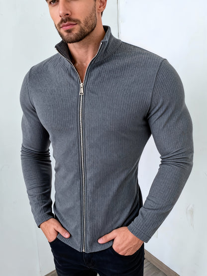 Men's Casual Jacquard Softshell Jacket with Zipper, Sporty