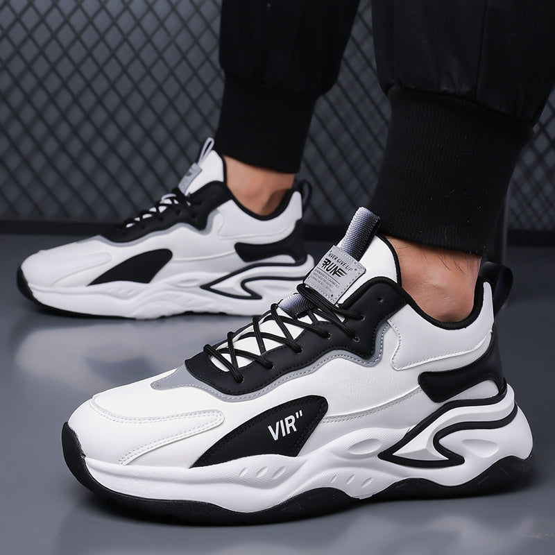 Men's Stylish Color-Block Sneakers - Black  Gray with White Accents, Comfortable All-Day Wear, Durable Rubber Sole, Lace-Up Design, Trendy Low-Top Style for Casual or Athletic Use, Casual Sneakers   Fashion Sneakers   Pu Mat