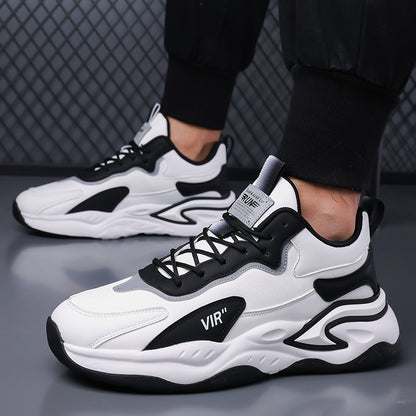 Men's Stylish Color-Block Sneakers - Black  Gray with White Accents, Comfortable All-Day Wear, Durable Rubber Sole, Lace-Up Design, Trendy Low-Top Style for Casual or Athletic Use, Casual Sneakers   Fashion Sneakers   Pu Mat