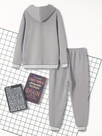Men's Solid Color Hooded Casual Sportswear Set - ayq