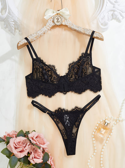 Women's Sexy Solid Lace Underwire Lingerie Set