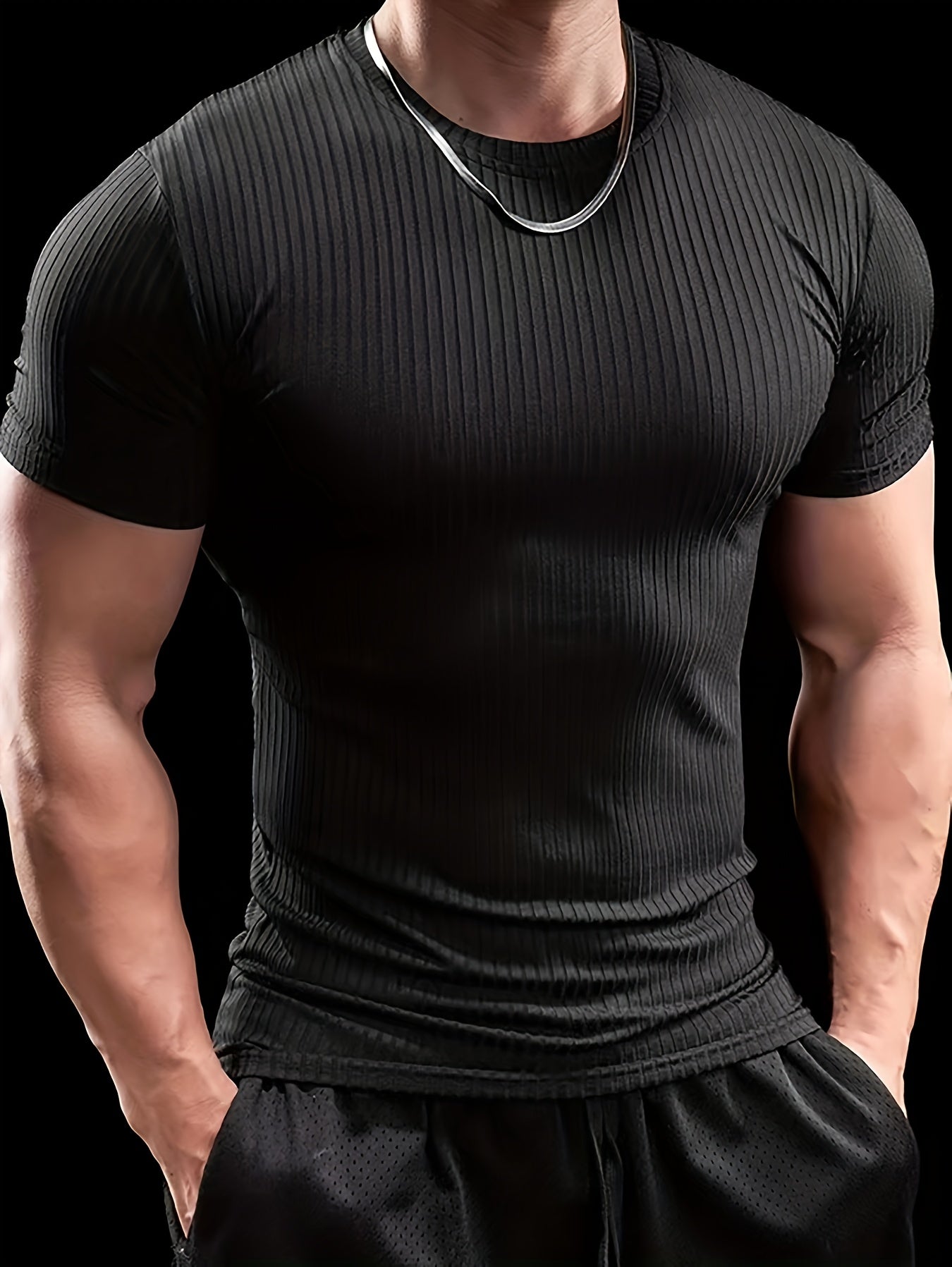 Men's Stretch Fit Short Sleeve T-Shirt - Breathable, Comfortable Polyester Blend, Solid Blue, Crew Neck, Casual  Sporty Style for Spring/Summer