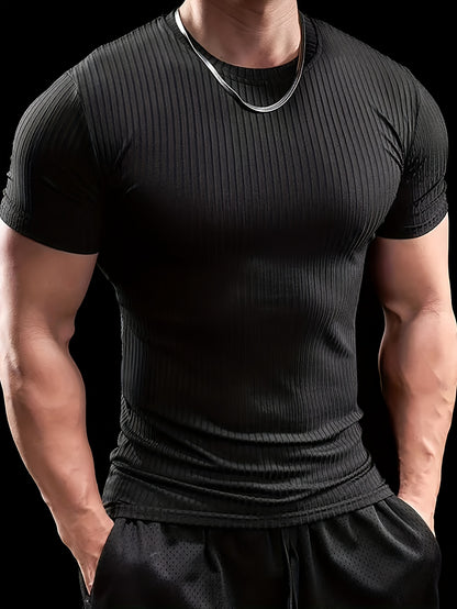 Men's Stretch Fit Short Sleeve T-Shirt - Breathable, Comfortable Polyester Blend, Solid Blue, Crew Neck, Casual  Sporty Style for Spring/Summer
