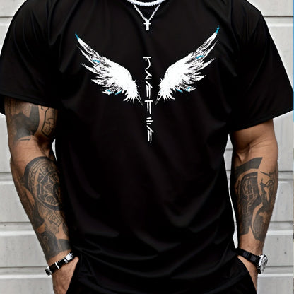 Wings Print Men's Creative Top, Casual Short Sleeve Crew Neck T-shirt, Men's Clothing For Summer Outdoor