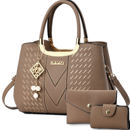 Women's Lightweight PU Three-Piece Bag Set with Removable Strap