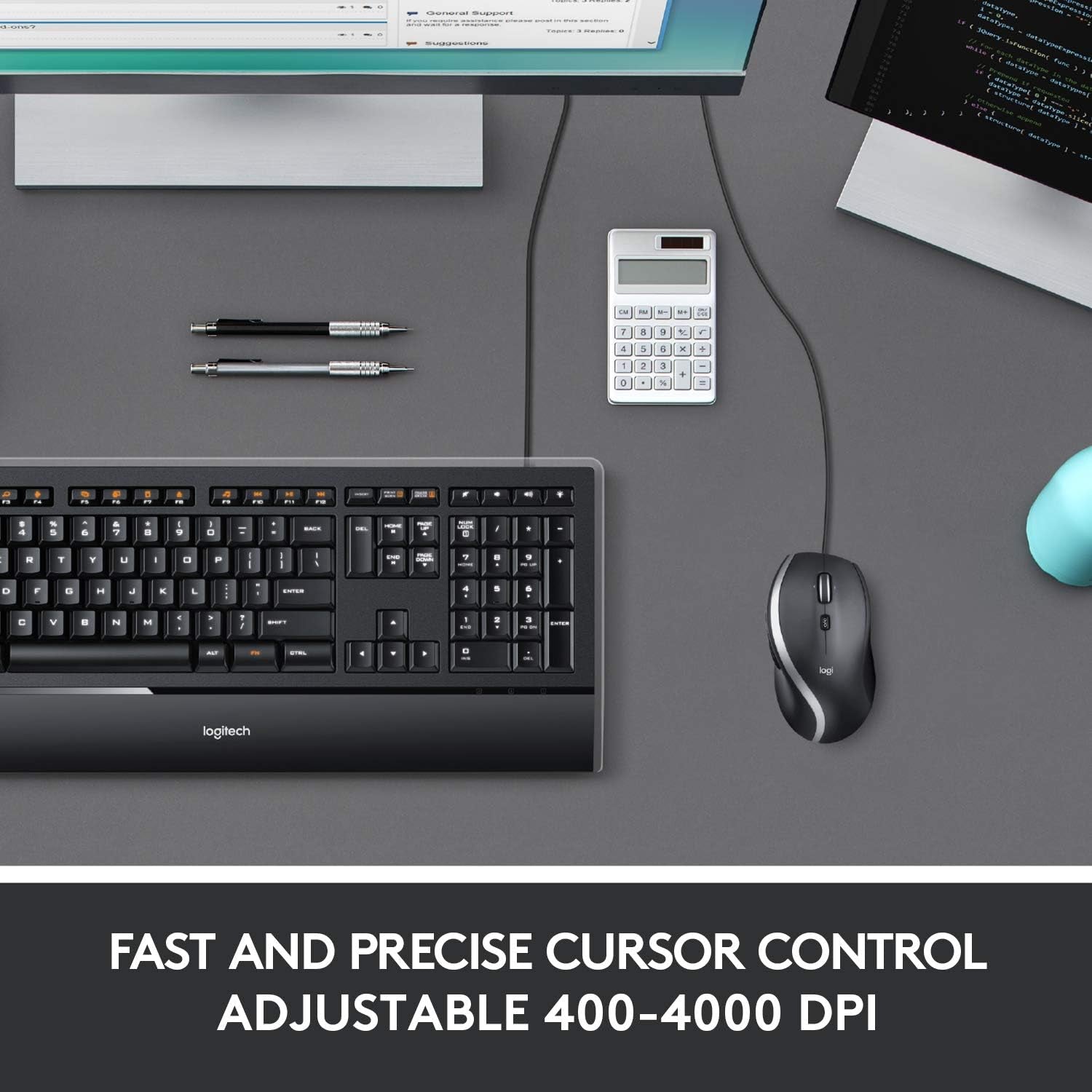 Logitech M500S Advanced Corded Mouse with Advanced Hyper-Fast Scrolling & Tilt, Customizable Buttons, High Precision Tracking with DPI Switch, USB Plug & Play