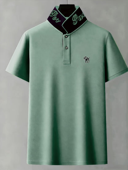 Men'S Stylish Short-Sleeve Polo Shirt Featuring a Contrasting Ribbed Collar And Exquisite, a Timeless And Versatile Choice - ayq