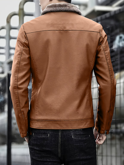 Siji Dou OBM տղամարդու վերարկու, նոր աշնանային/ձմեռային բրդյա ծածկույթով բաճկոն՝ արհեստական ​​մորթուց օձիքով, նորաձև առօրյա բաճկոն տղամարդկանց համար