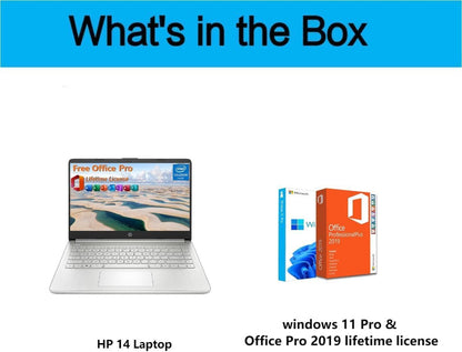 HP 14 Inch Laptop Student Business, with Office Lifetime License & Windows 11 Pro, Intel Dual-Core N4120, 16GB RAM, 384GB Storage(128Gb Emmc+256Gb MSD), Ultra Light, Webcam, Wifi, Accessories