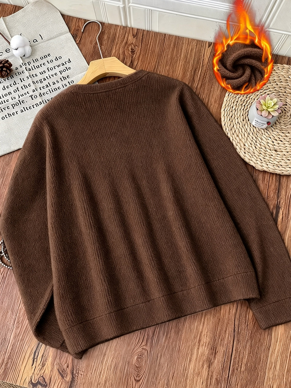 Women's Plush Long Sleeve Crew Neck Sweater - Casual Warm Pullover
