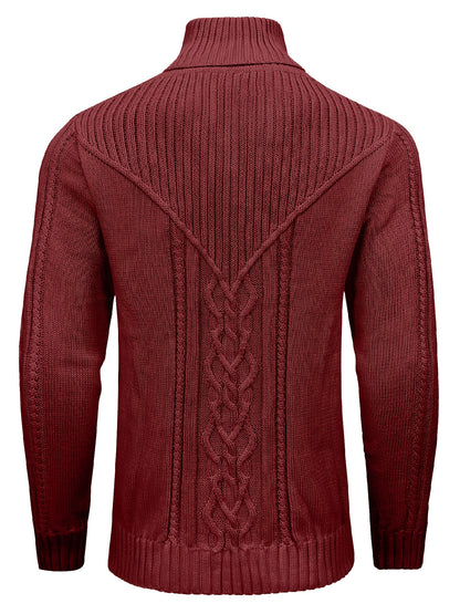 Տղամարդու բարձր օձիքով տաք տրիկոտաժե սվիտեր - ձգվող նորաձև ժապավենավոր սվիտեր, էլեգանտ ջենտլմենական կարդիգան