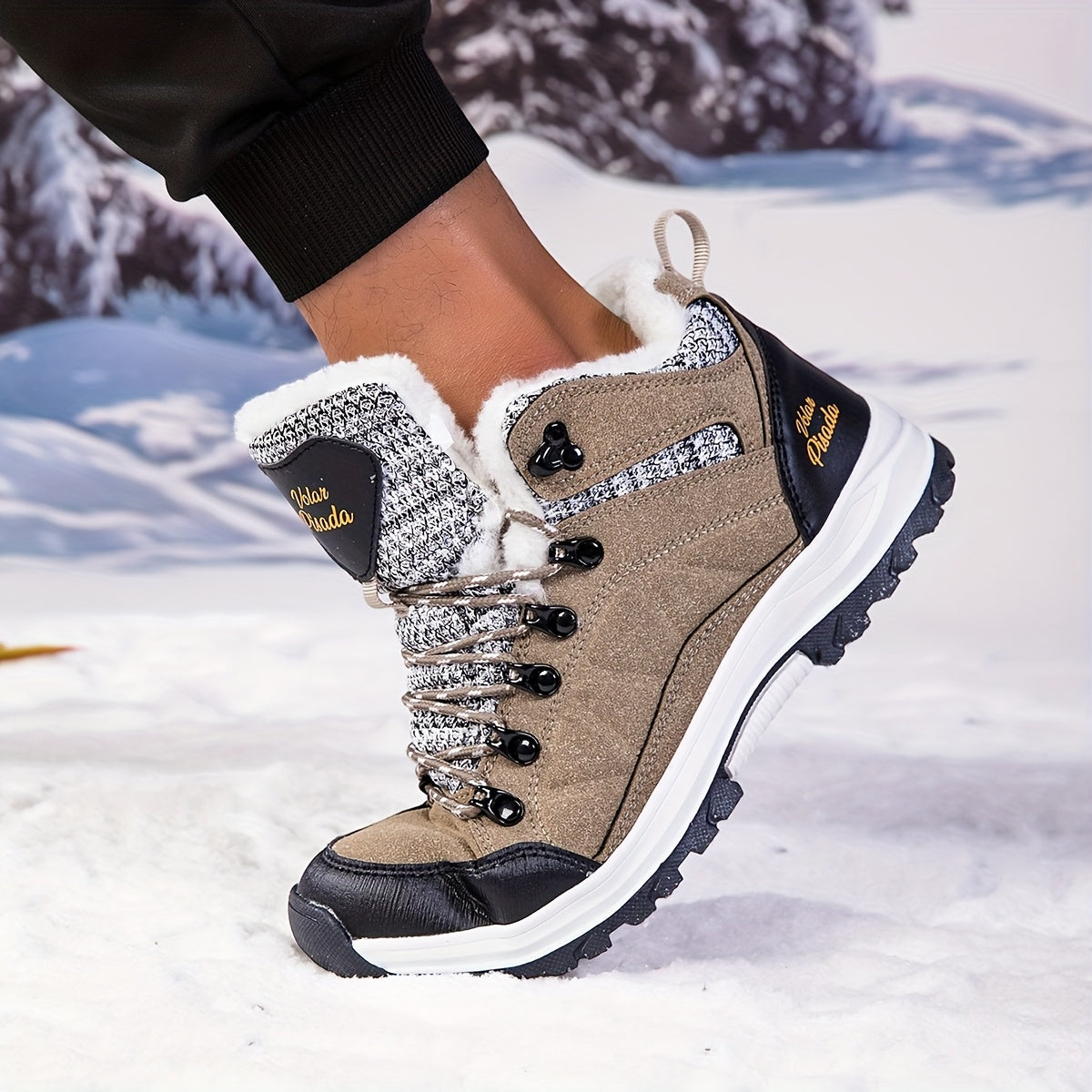 Men'S Heavy-Duty Winter Snow Boots - Thick-Soled Short Boots with Plush Lining & Non-Slip TPR Sole, Mid-Calf Hiking & Climbing Shoes for Ice Climbing, Snowshoeing & Outdoor Adventures, Winter Boots, Hiking Footwear, Sporty De