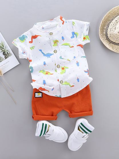 Kids' Cotton Dinosaur Print Shirt & Shorts Set for Summer