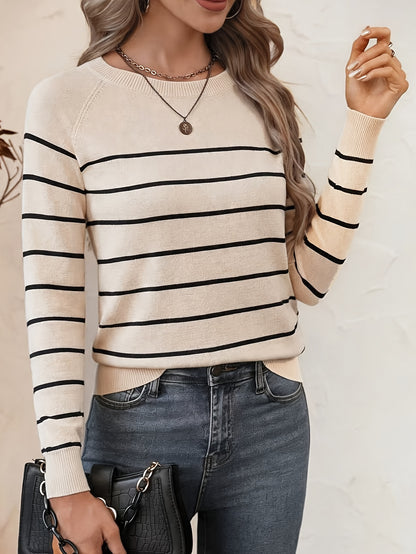 Women's Casual Striped Round Neck Pullover Sweater