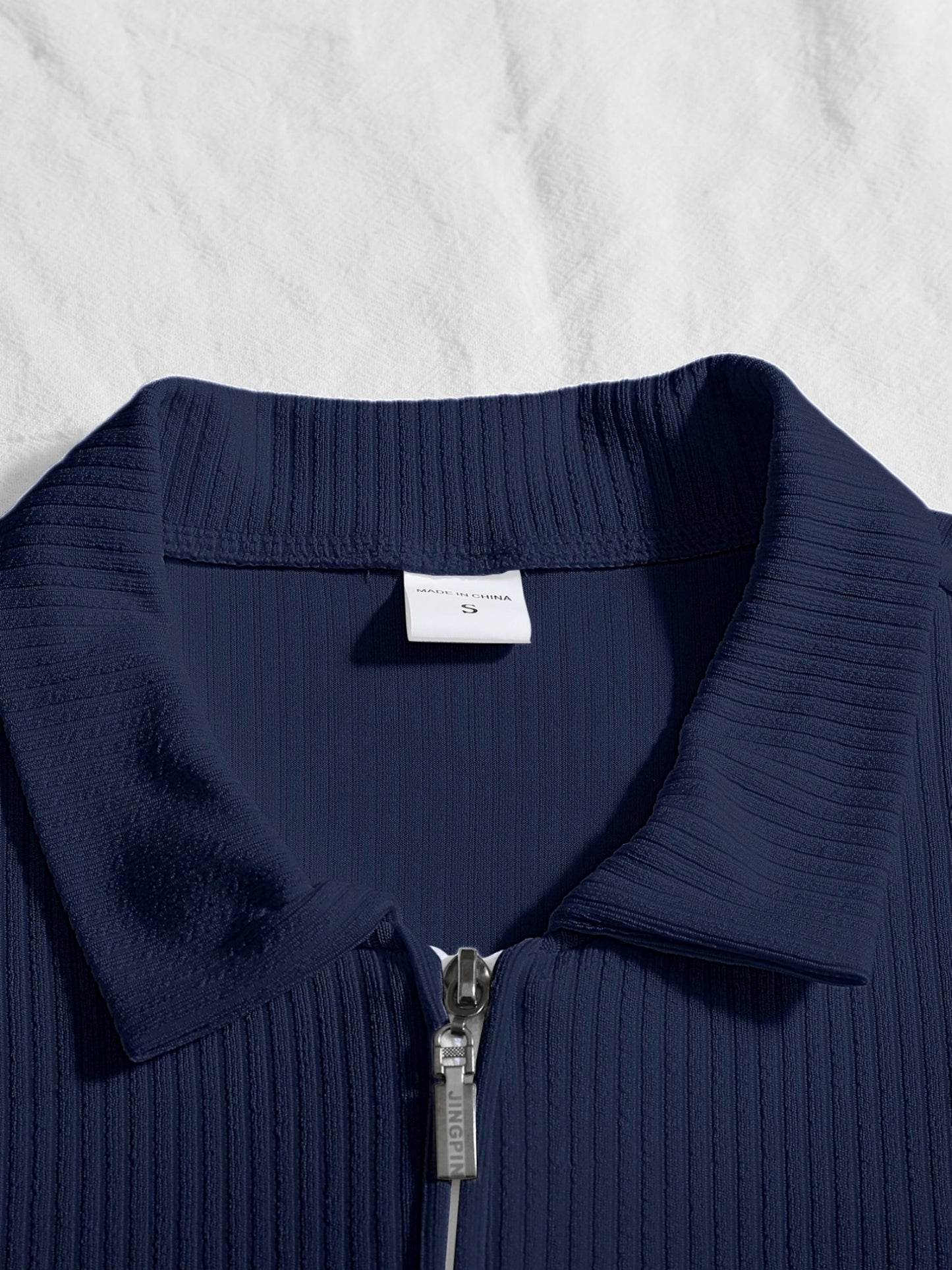 Men's Casual Long-Sleeve Ribbed Half-Zip Polo for Fall