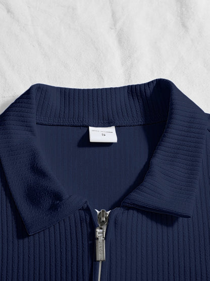 Men's Casual Long-Sleeve Ribbed Half-Zip Polo for Fall/Winter