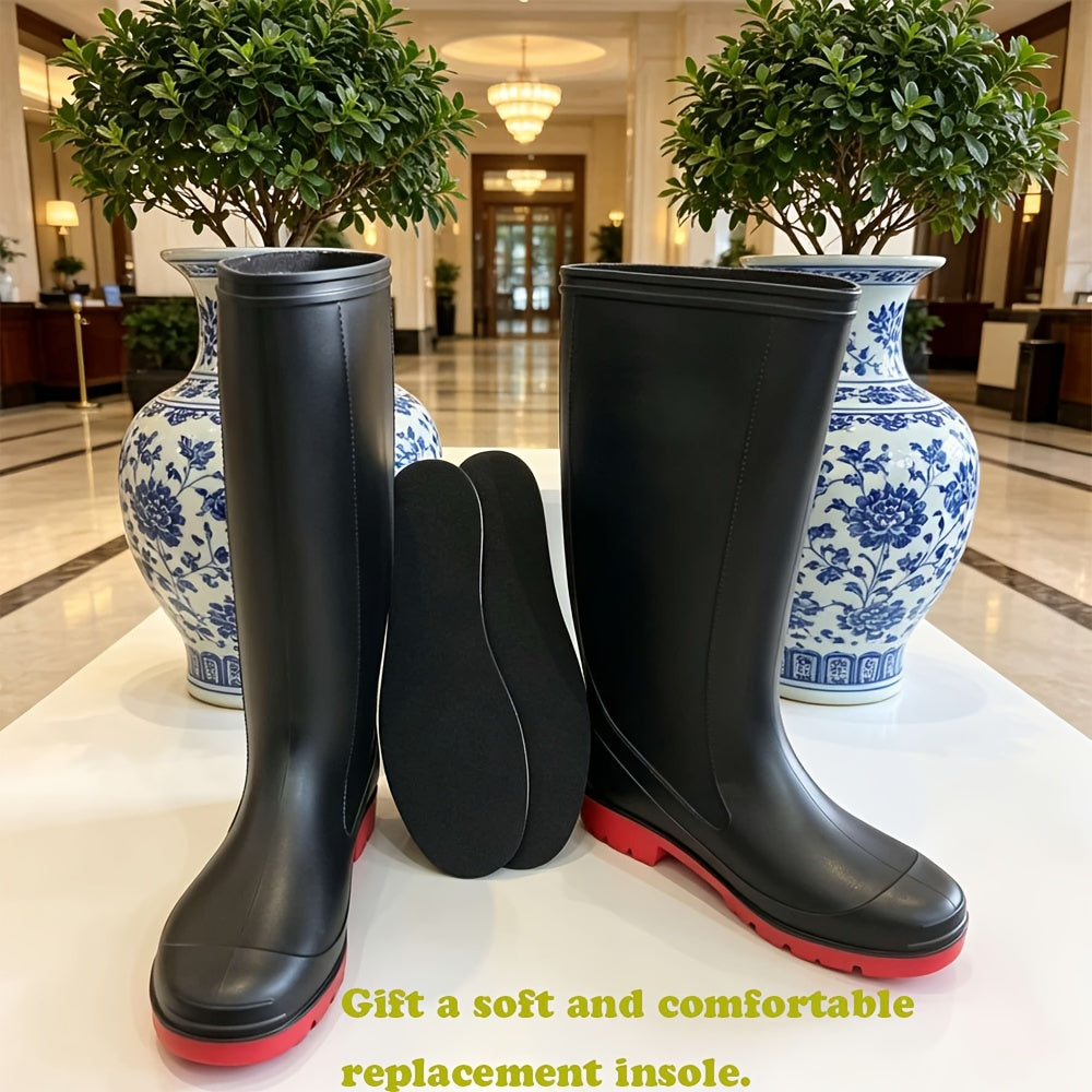 Unisex Tall Waterproof PVC Rain Boots with Non-Slip Soles