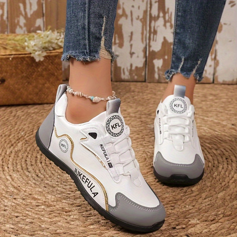 JUKEFULA White Women's Outdoor Colorblock Sneakers - Elegant white and grey casual sneakers with soft sole and lace-up design, suitable for all seasons, gym and travel