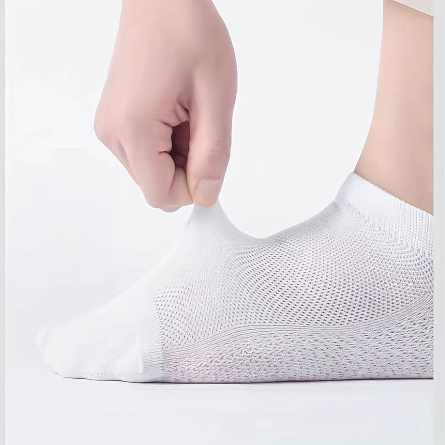 5pcs Men's Breathable Mesh Ankle Socks - Odor-Resistant, Sweat-Wicking Casual & Business Boat Socks, Plus Size