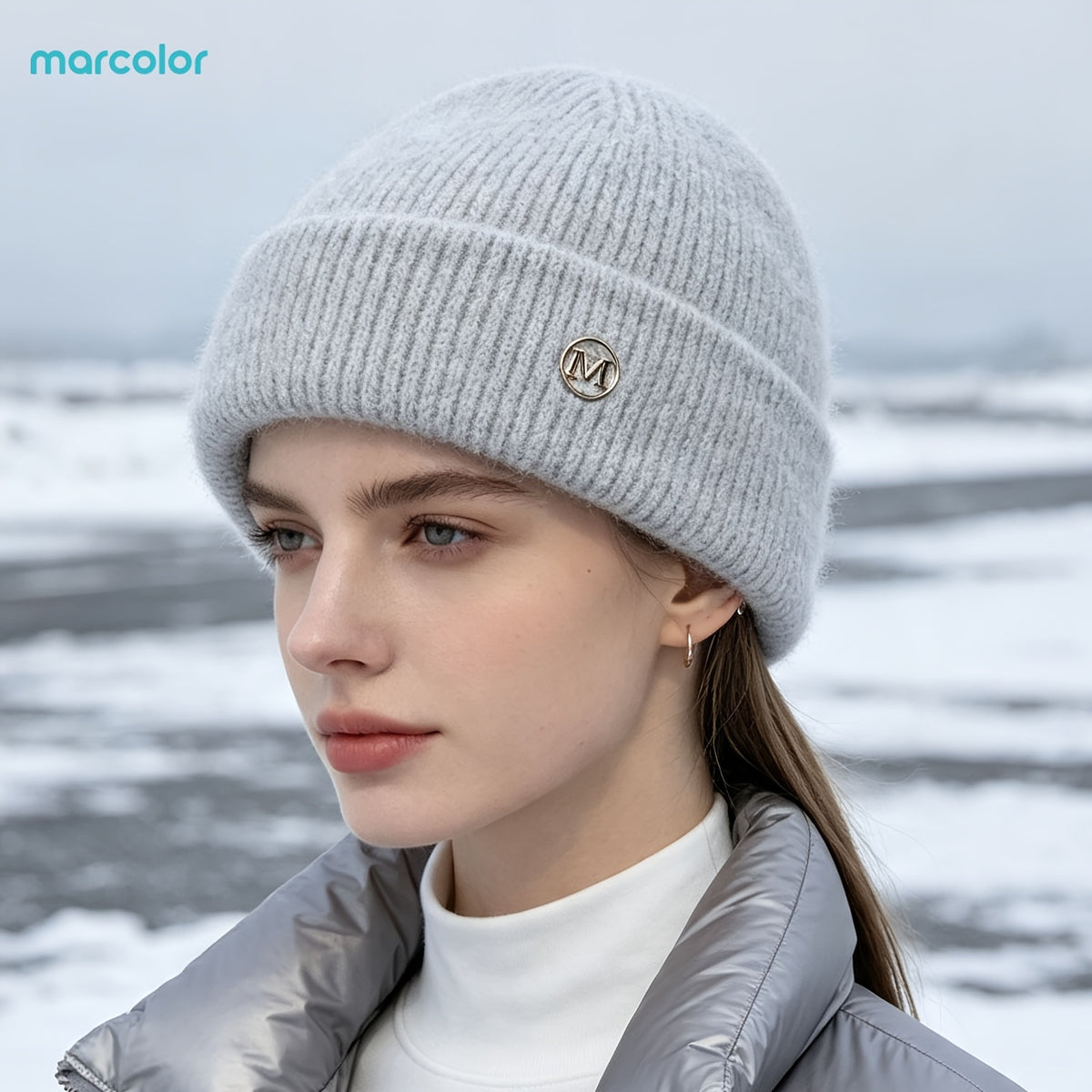 2-Pack Women's Ribbed Knit Beanie Hats with Metal Badge