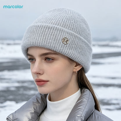 2-Pack Women's Ribbed Knit Beanie Hats with Metal Badge