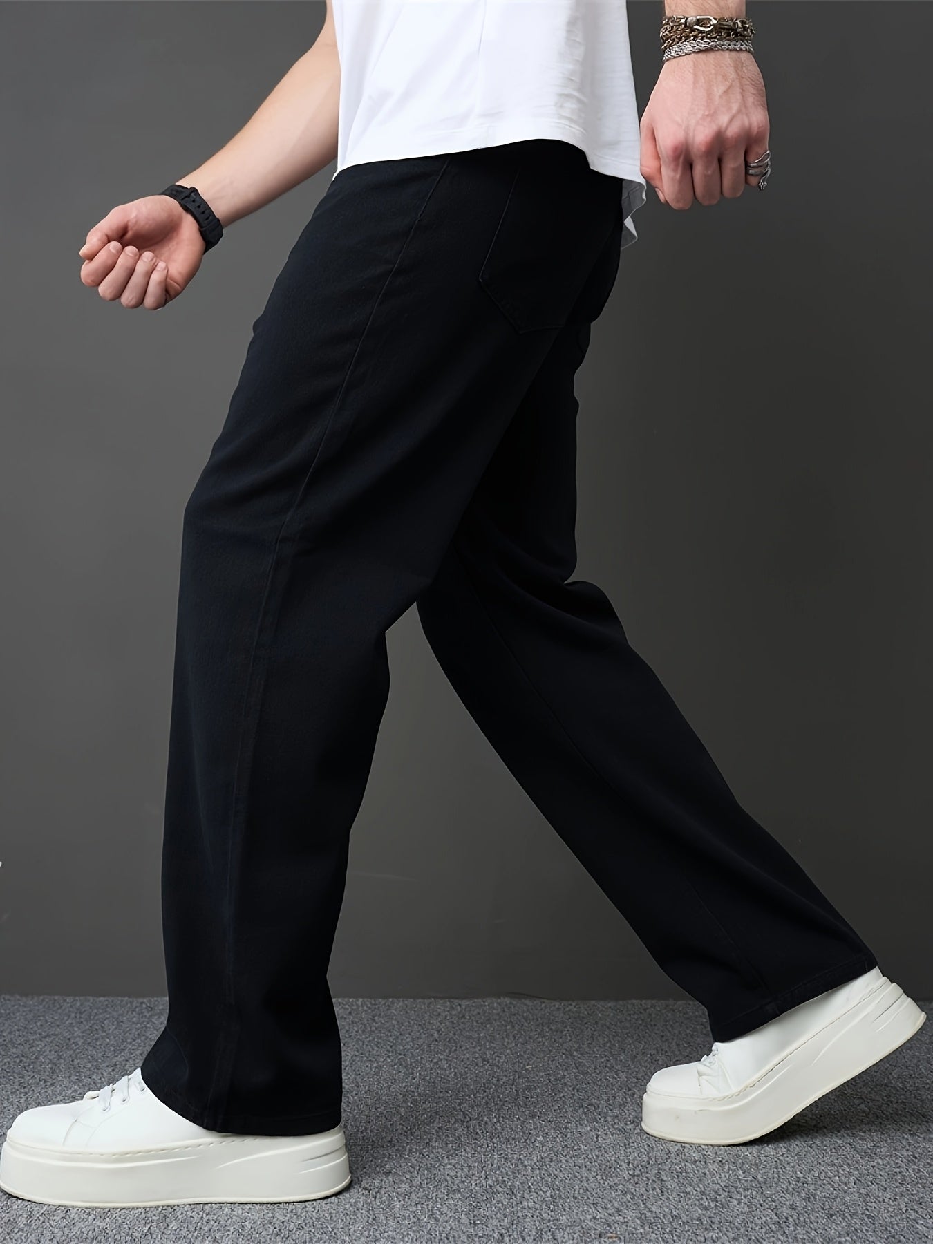 Men's Classic Black Straight-Leg Jeans - Loose Fit, Solid Color Denim, Cotton Blend, Machine Washable, All-Season Style, Streetwear Fashion|Modern Basic Jeans|Cotton Blend Denim