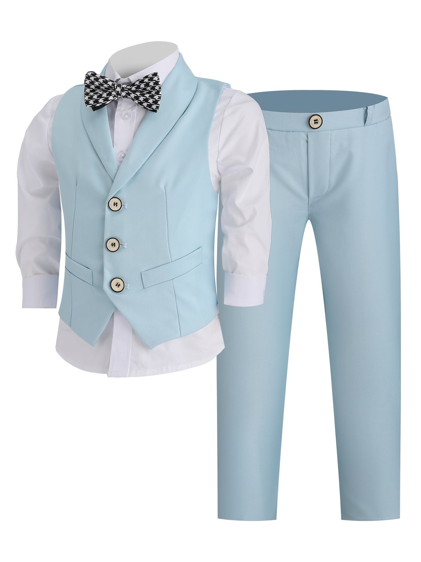 Boys' Korean Style Solid Color Vest Suit with Bow Tie