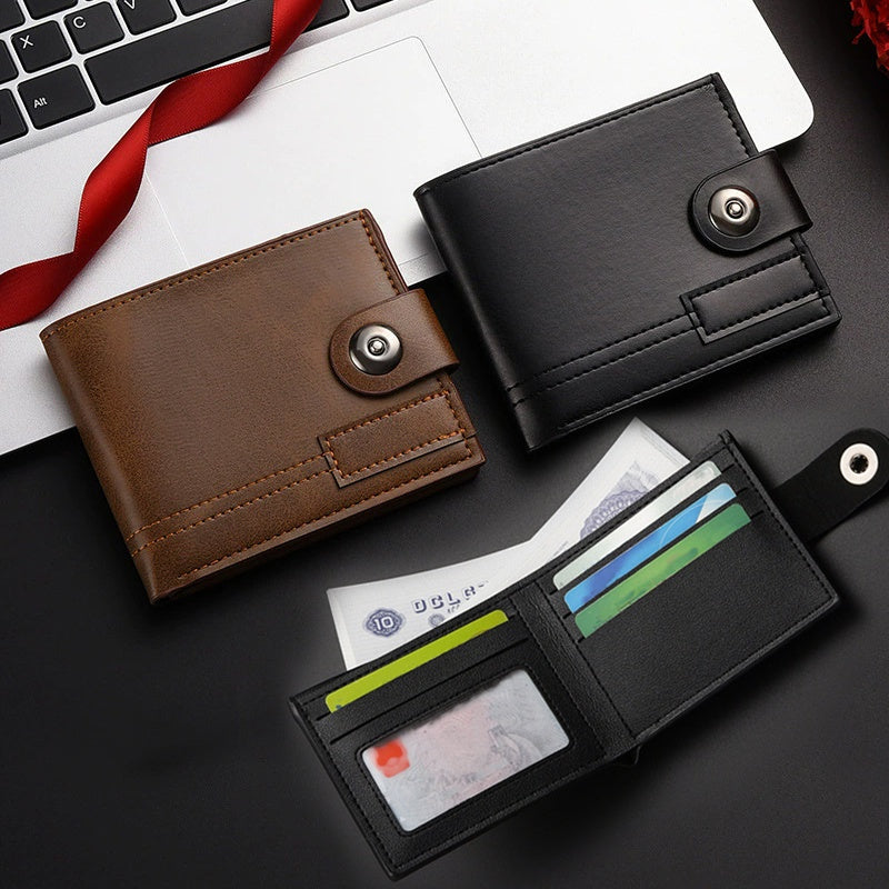 Men's & Unisex Compact Wallet with Snap & Clip Closure - PU Short Billfold, Cash/Credit Card Holder & ID for Travel, Everyday Carry - Minimalist Money Clip for -the- (No-Wash Care)