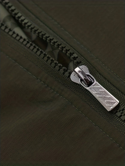 Men's Long Sleeve Zip Up Stand Collar Coat, Business Stand Collar Jacket With Zipper Pockets, Spring Autumn Men's Clothing