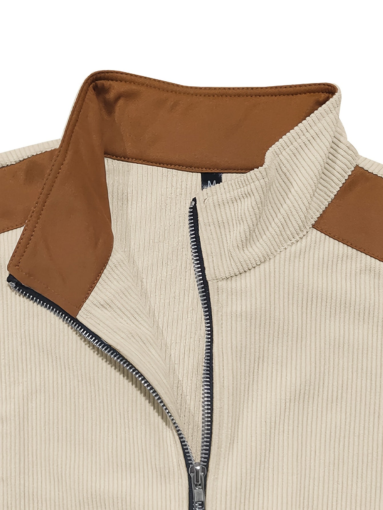 Men'S Long Sleeve Patchwork Fashion Warm Jacket, Corduroy Long Sleeve Warm Coat with Zipper Stand Collar Long Sleeve Casual Comfortable Autumn and Winter Style