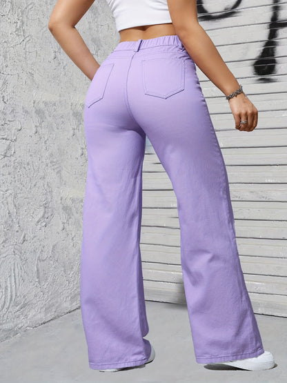 Chic Magenta բարձր գոտկատեղով լայն ոտքերով ջինսեր կանանց համար.