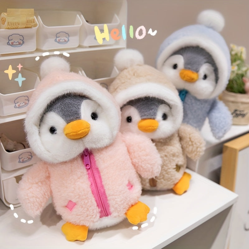 24.89 cm Penguin Plush Toy Pink Dressed Up Penguin Zippered Blue Penguin Brown Stuffed Animal Doll Holiday Gift
