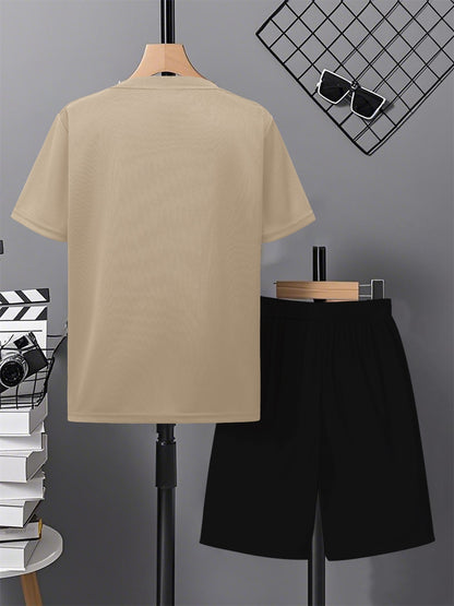 Boys' Casual Short Sleeve & Shorts Set with Geometric Print