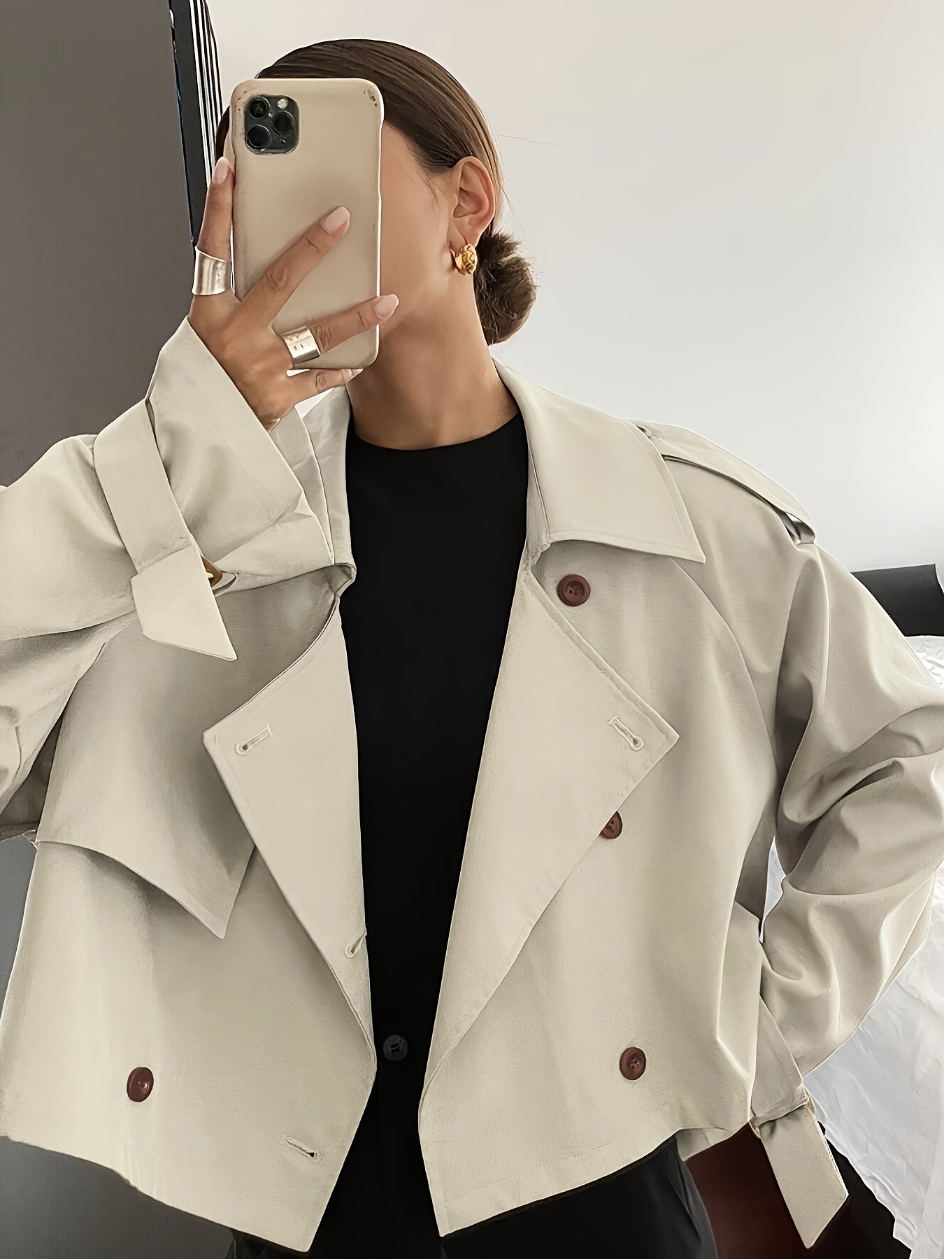 Կանացի գարուն/աշուն միագույն, պարզ, ազատ, առօրյա, կարճ, երկար թևքերով տրենչ-բաճկոն