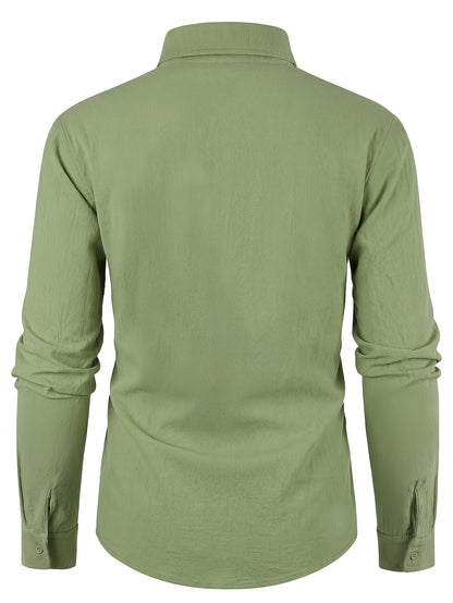 Men's Autumn Linen Button-Up Shirt Long Sleeve Casual Style