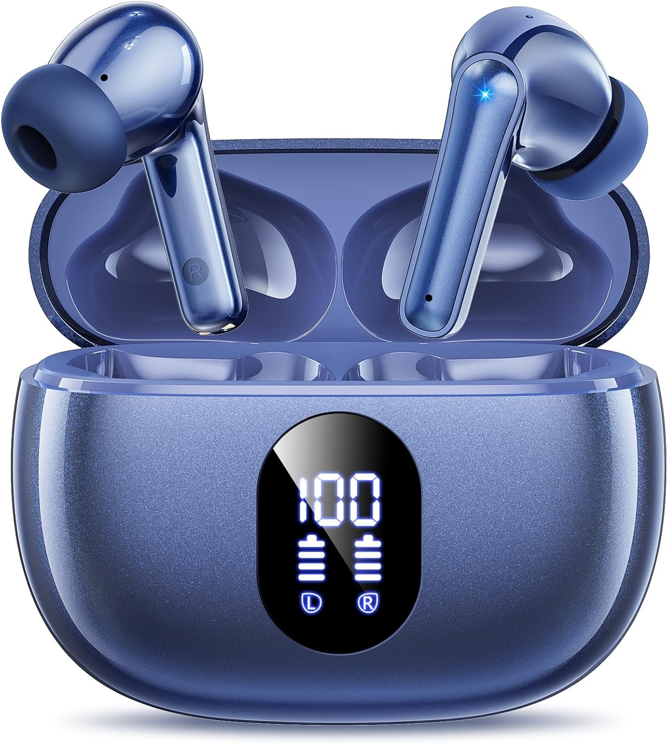 Wireless Earbuds, Bluetooth Ear Buds with Big Bass Stereo Sound, 48 Hours Playtime, Lightweight In-Ear Fit Earphones, IPX7, Hands-Free Calls with AI for Iphone, Android, Pad, Sports, Workout