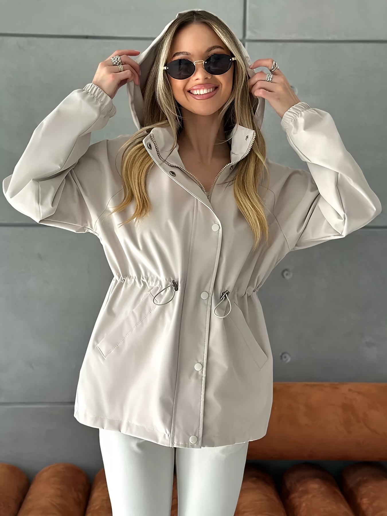 Աշնանային և ձմեռային կանացի նորաձև միագույն քամուց պաշտպանիչ բաճկոն