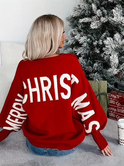 Autumn/Winter New Arrival Niche Cardigan for Women, Lazy Style Sweater Top with Wine Red and Coffee Color Letter Print, Round Neck Pullover with Designer Pattern, Casual Elegant Winter Top, Urban Commute Basic Versatile Style