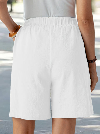Women'S Elegant Solid Color Casual Comfort Shorts, 95% Polyester 5% Elastane, Summer Woven Fabric, 120g/m², Loose Fit - Navy Blue