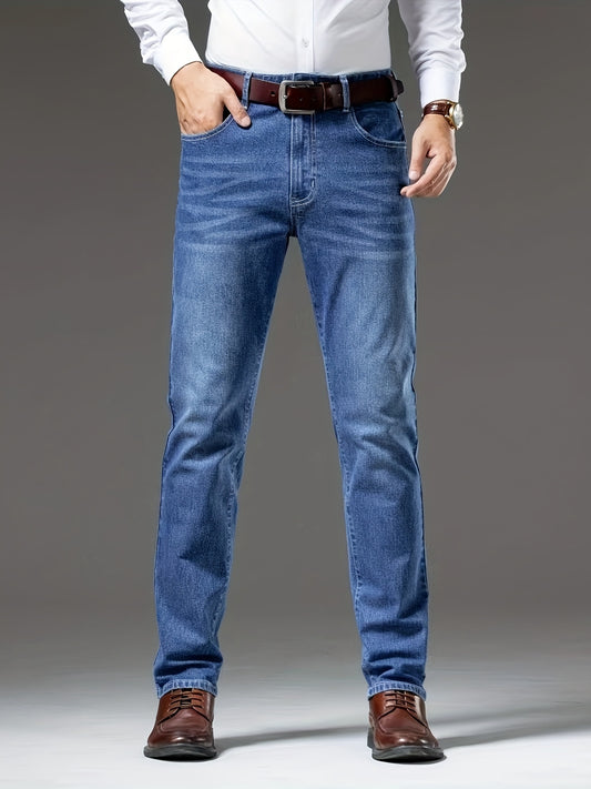 Men's Slim Fit Stretch Denim Jeans - Casual & Business-Ready, Mid-Rise, Cotton Blend for Spring/Fall