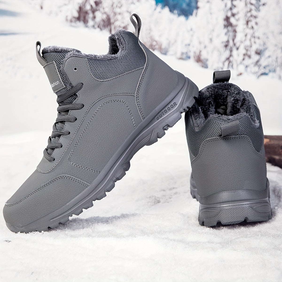 Տղամարդկանց միջին բարձրության ձմեռային ձնագնացքներ - Թեթև, չսահող, տաք փափուկ երեսպատում, դիմացկուն MD ներբան, սև աշխատանքային և փողոցային ոճ արտաքին սպորտի, արշավների և ամենօրյա հանգստի համար, ձմեռային կոշիկներ, արշավային կոշիկներ, նրբագեղ դիզայն, ճկուն