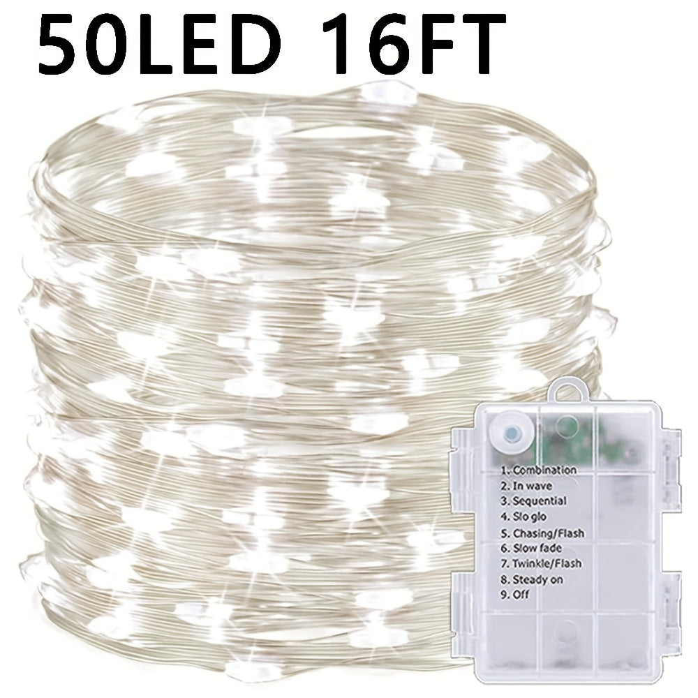 50/100 LED Christmas Fairy Lights Battery Operated 8 Modes String Lights Outdoor IPX6 Waterproof 4.88meter/10.06meter Silvery Battery Copper Wire Lights Camping lights Outdoor for Garden Patio Fence Party Decorations, Warm Wh