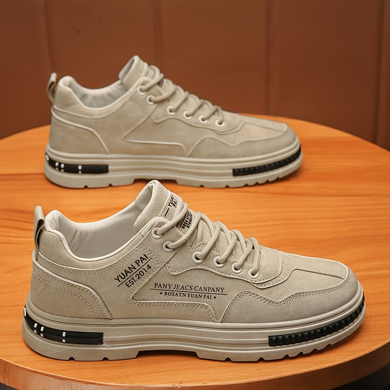 Men'S Fashion Sneakers, Casual All-Season Low Top Lace-up Shoes, Solid Color, Round Toe, Faux Upper & Inner, PVC Sole, Cloth Insole, Outdoor Streetwear