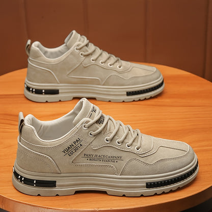 Men'S Fashion Sneakers, Casual All-Season Low Top Lace-up Shoes, Solid Color, Round Toe, Faux Upper & Inner, PVC Sole, Cloth Insole, Outdoor Streetwear