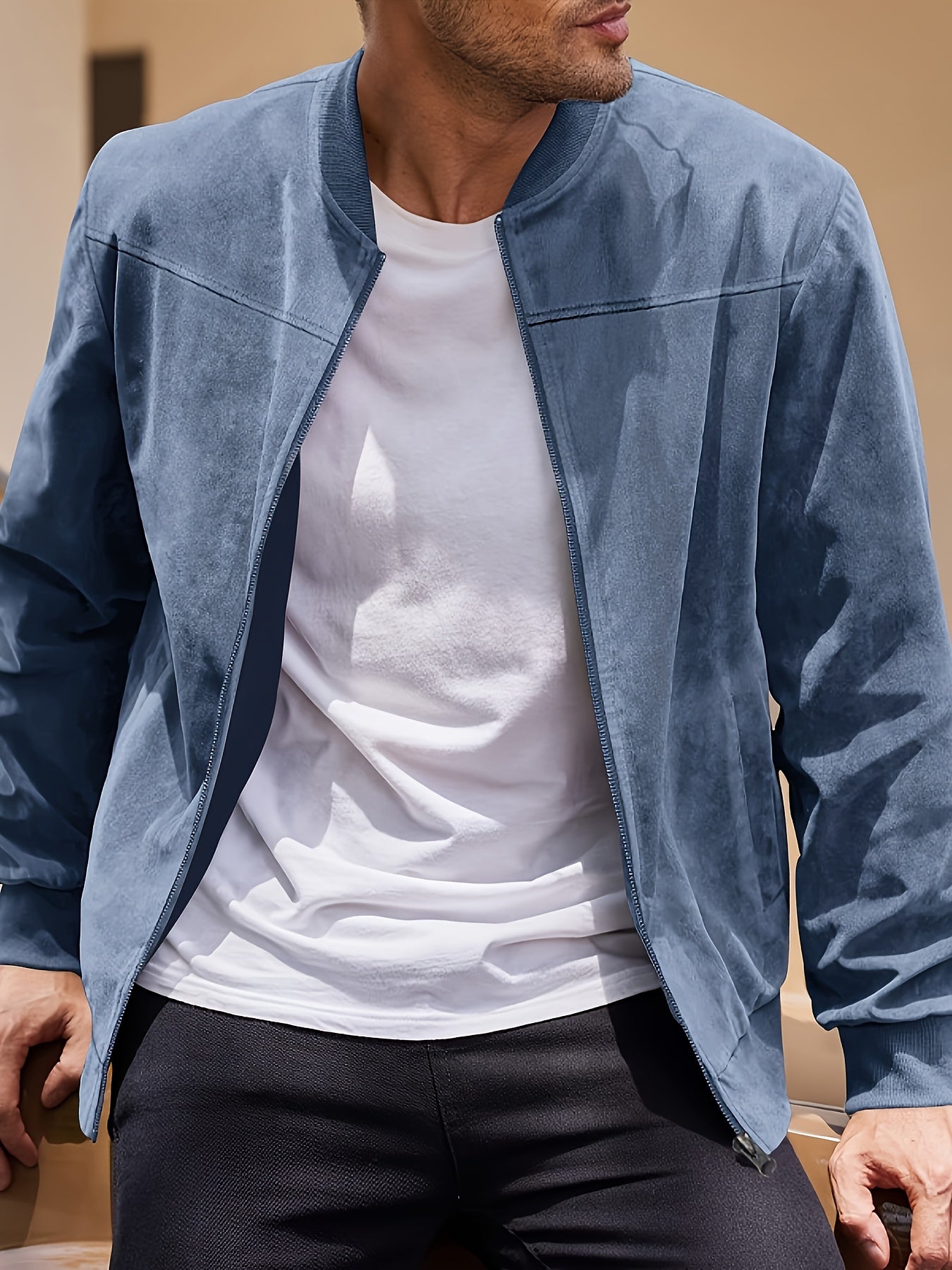 Men's Casual Corduroy Zipper Jacket with Stand Collar