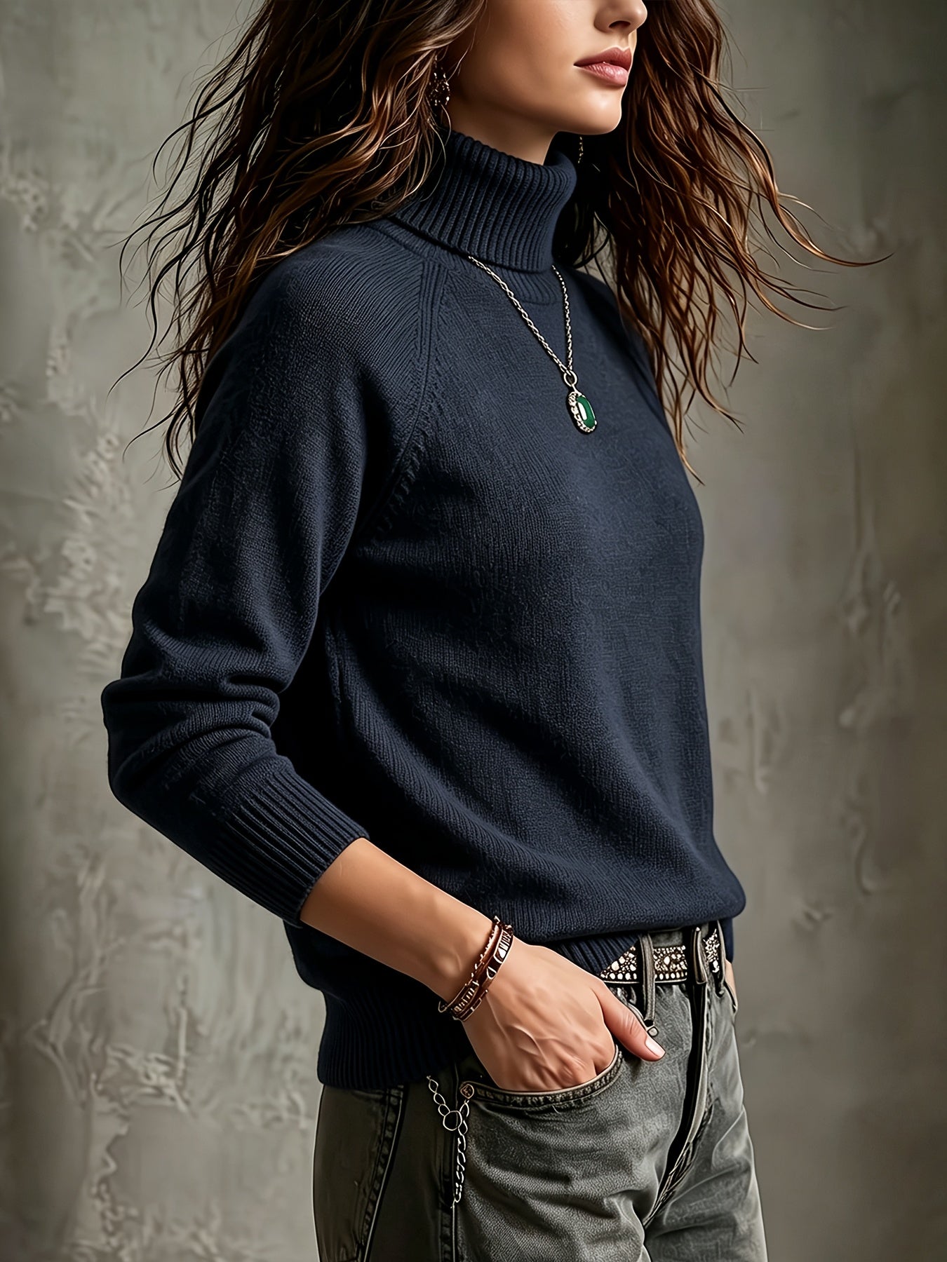 Women's Warm Wool Blend High-Neck Pullover Sweater for Fall