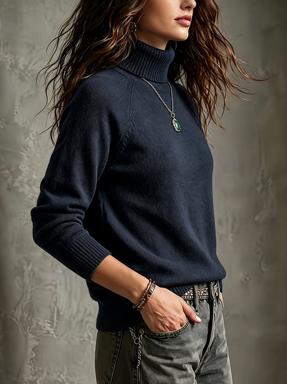 Women's Warm Wool Blend High-Neck Pullover Sweater for Fall