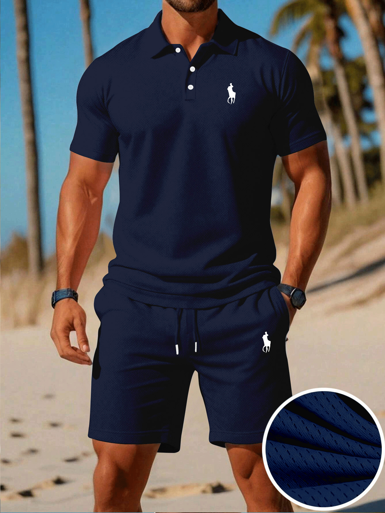 Men's Summer Polo Shirt & Shorts Set Lightweight Quick-Dry