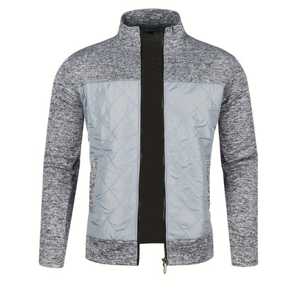 Men's Knitted Cardigan Jacket, Autumn Winter Casual Stand Collar Full Zip Coat, Long Sleeve Regular Fit Jacket